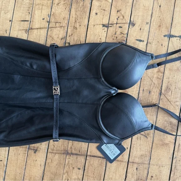 Honey Birdette Bkack Faux Leather Emily Bustier Bodycon Dress - Picture 3 of 13